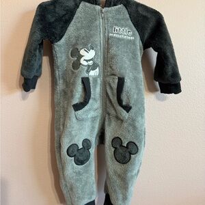 Disney Black and Gray Mickey Mouse Fleece Onesie